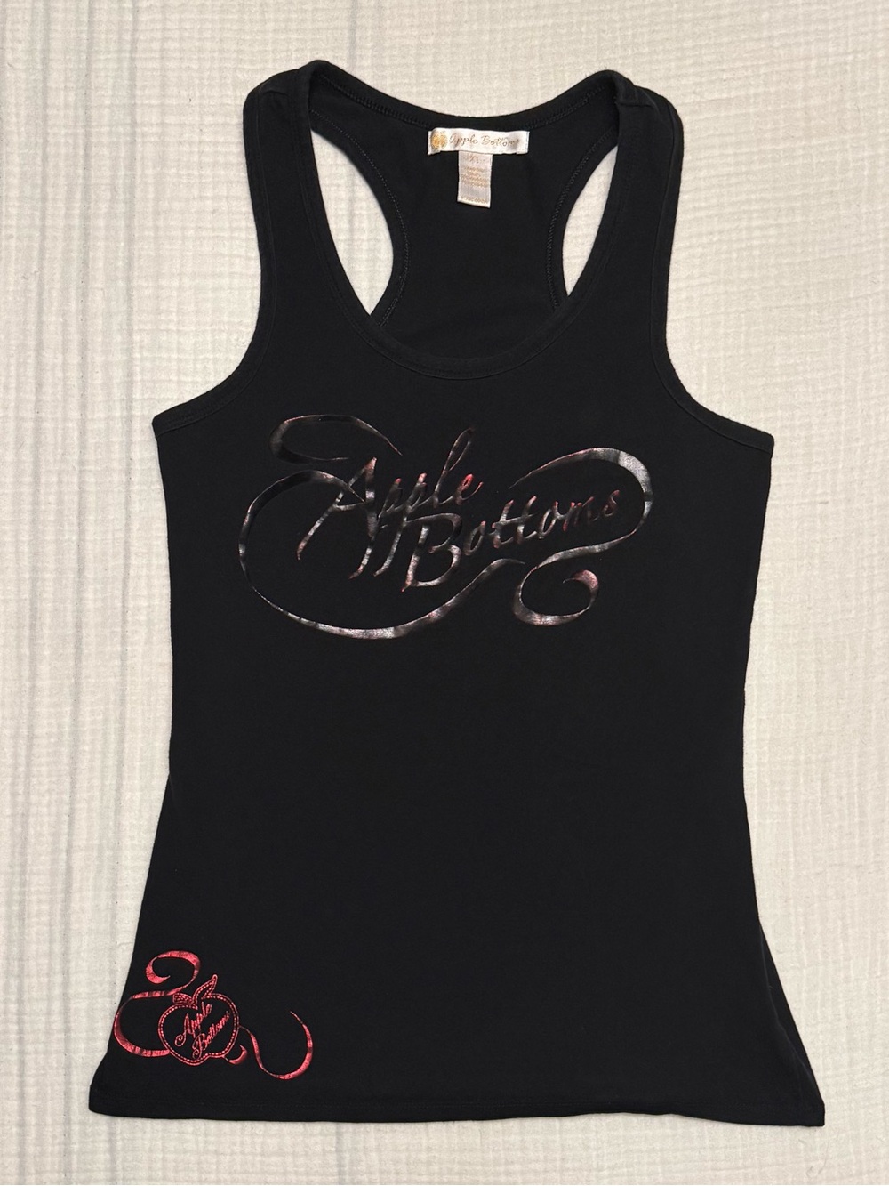 Apple Bottoms Vintage Y2K Black Red Metallic Graphic Print Tank Top Size XL